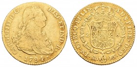 Carlos IV (1788-1808). 2 escudos. 1794. Madrid. MF. (Cal-328). Au. 6,66 g. BC-/BC. Est...200,00.