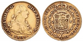 Carlos IV (1788-1808). 2 escudos. 1801. Madrid. FA. (Cal-343). Au. 6,71 g. MBC-. Est...210,00.