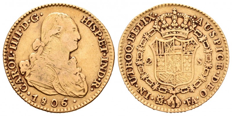 Carlos IV (1788-1808). 2 escudos. 1806. Madrid. FA. (Cal-349). Au. 6,66 g. BC+. ...