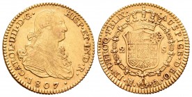 Carlos IV (1788-1808). 2 escudos. 1807. Madrid. FA. (Cal-350). Au. 6,79 g. MBC. Est...220,00.