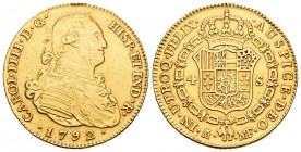 Carlos IV (1788-1808). 4 escudos. 1792. Madrid. MF. (Cal-202). Au. 13,15 g. Soldadura en el canto. Fue utilizada como joya. BC+/MBC-. Est...400,00.