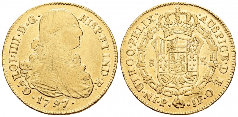 Carlos IV (1788-1808). 8 escudos. 1797. Popayán. JF. (Cal-76). (Cal onza-1060). ...