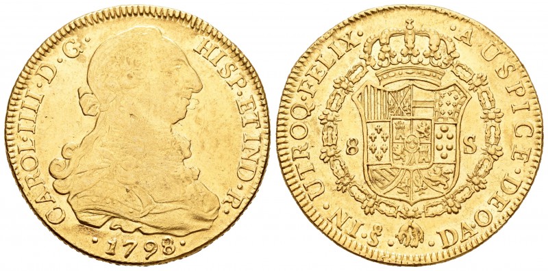 Carlos IV (1788-1808). 8 escudos. 1798. Santiago. DA. (Cal-157). (Cal onza-1163)...