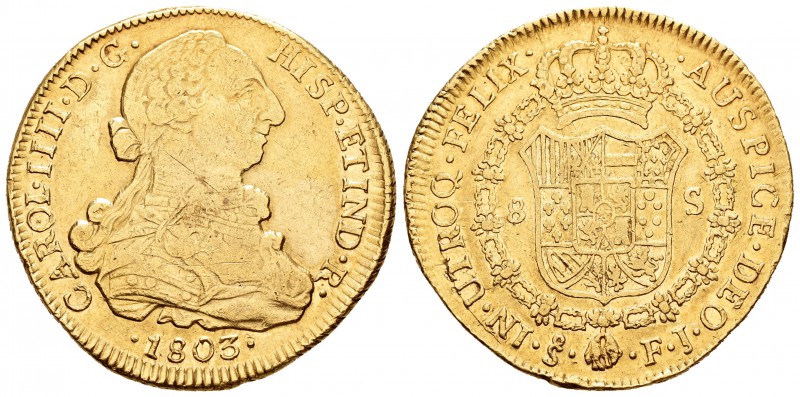 Carlos IV (1788-1808). 8 escudos. 1803. Santiago. FJ. (Cal-165). (Cal onza-1174)...