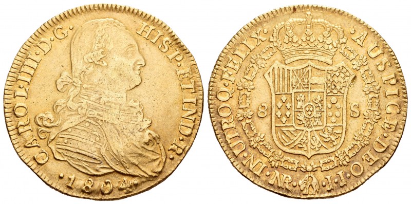 Carlos IV (1788-1808). 8 escudos. 1804. Santa Fe de Nuevo Reino. JJ. (Cal-139). ...