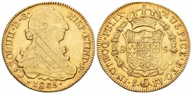 Carlos IV (1788-1808). 8 escudos. 1805. Santiago. FJ. (Cal-167). (Cal onza-1178). Au. 26,99 g. Busto de Carlos III. Rayas de ajuste. MBC/MBC+. Est...9...