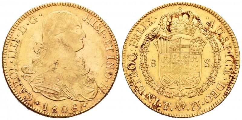 Carlos IV (1788-1808). 8 escudos. 1806. Potosí. PJ. (Cal-113). (Cal onza-1106). ...