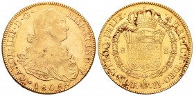 Carlos IV (1788-1808). 8 escudos. 1806. Potosí. PJ. (Cal-113). (Cal onza-1106). Au. 26,97 g. MBC-/MBC. Est...900,00.