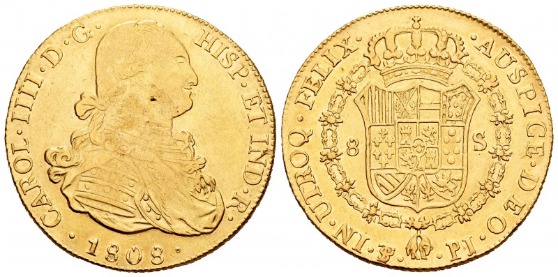 Carlos IV (1788-1808). 8 escudos. 1808. Potosí. PJ. (Cal-115). (Cal onza-1108). ...