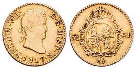 Fernando VII (1808-1833). 1/2 escudo. 1817. Madrid. GJ. (Cal-360). Au. 1,61 g. Parte del canto liso. MBC-. Est...100,00.