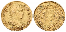 Fernando VII (1808-1833). 2 escudos. 1811. Cádiz. CI. (Cal-176). Au. 6,66 g. Hojas. BC/BC+. Est...220,00.