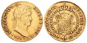Fernando VII (1808-1833). 2 escudos. 1813. Cádiz. CJ. (Cal-183). Au. 6,79 g. MBC. Est...240,00.