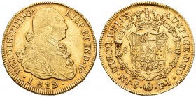 Fernando VII (1808-1833). 8 escudos. 1812. Santiago. FJ. (Cal-118). (Cal onza-1352). Au. 27,04 g. Rayitas de ajuste. MBC/MBC+. Est...950,00.
