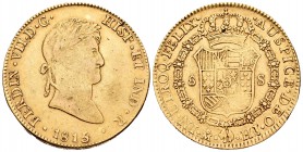 Fernando VII (1808-1833). 8 escudos. 1815/4. México. HJ. (Cal-54). (Cal onza-1264). Au. 26,93 g. Sobrefecha. MBC/MBC+. Est...950,00.