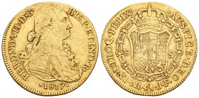 Fernando VII (1808-1833). 8 escudos. 1817. Santa Fe de Nuevo Reino. JF. (Cal-108). (Cal onza-1334). Au. 26,90 g. BC+. Est...900,00.