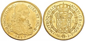 Fernando VII (1808-1833). 8 escudos. 1819. Santa Fe de Nuevo Reino. JF. (Cal-110). (Cal onza-1337). Au. 27,08 g. Busto de Carlos IV. Parte de brillo o...