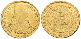 Fernando VII (1808-1833). 8 escudos. 1819. Santa Fe de Nuevo Reino. JF. (Cal-110). (Cal onza-1337). Au. 27,01 g. Busto de Carlos IV. MBC+/EBC-. Est......