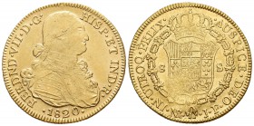 Fernando VII (1808-1833). 8 escudos. 1820. Santa Fe de Nuevo Reino. JF. (Cal-111). (1340). Au. 27,00 g. MBC+/EBC-. Est...950,00.
