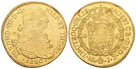 Fernando VII (1808-1833). 8 escudos. 1820. Santa Fe de Nuevo Reino. JF. (Cal-111). (Cal onza-1340). Au. 26,96 g. Busto de Carlos IV. MBC+/EBC-. Est......