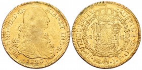 Fernando VII (1808-1833). 8 escudos. 1820. Santa Fe de Nuevo Reino. JF. (Cal-111). (Cal onza-1340). Au. 26,78 g. Estuvo en aro. BC+. Est...875,00.