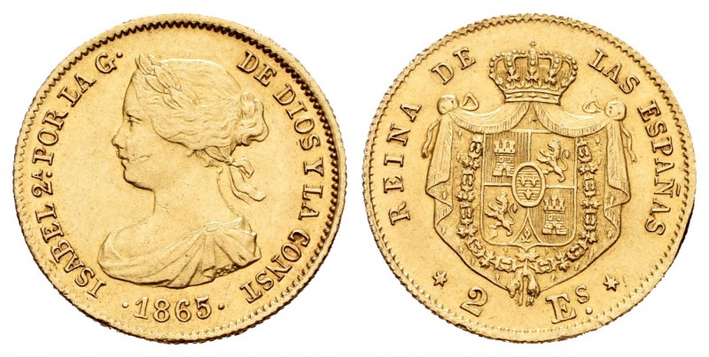 Isabel II (1833-1868). 2 escudos. 1865. Madrid. (Cal-122). Au. 1,64 g. EBC. Est....