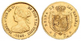 Isabel II (1833-1868). 2 escudos. 1865. Madrid. (Cal-122). Au. 1,71 g. MBC+. Est...80,00.