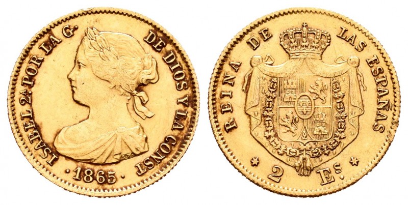 Isabel II (1833-1868). 2 escudos. 1865. Madrid. (Cal-122). Au. 1,68 g. MBC+. Est...