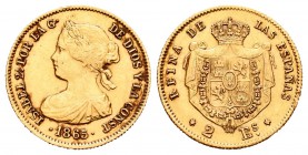 Isabel II (1833-1868). 2 escudos. 1865. Madrid. (Cal-122). Au. 1,68 g. MBC+. Est...100,00.