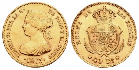 Isabel II (1833-1868). 40 reales. 1863. Madrid. (Cal-105). 3,31 g. Canto reparado a las 12 h. EBC-. Est...90,00.