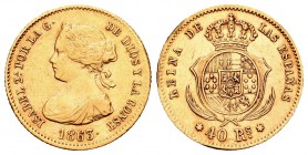 Isabel II (1833-1868). 40 reales. 1863. Madrid. (Cal-105). Au. 3,29 g. MBC+. Est...120,00.