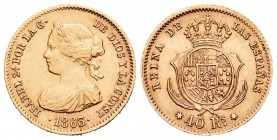Isabel II (1833-1868). 40 reales. 1863. Madrid. (Cal-105). Au. 3,32 g. MBC+. Est...140,00.