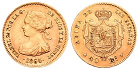 Isabel II (1833-1868). 40 reales. 1864. Madrid. (Cal-106). Au. 3,30 g. EBC. Est...120,00.