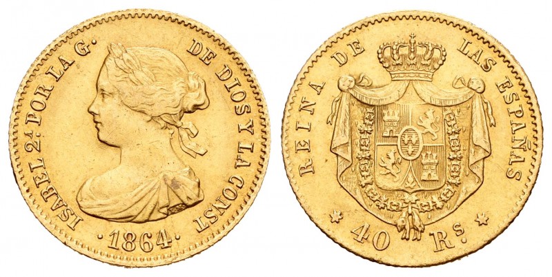 Isabel II (1833-1868). 40 reales. 1864. Madrid. (Cal-106). Au. 3,36 g. EBC-. Est...