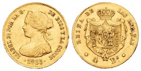 Isabel II (1833-1868). 4 escudos. 1865. Madrid. (Cal-108). Au. 3,38 g. Golpecitos en el canto. MBC+. Est...100,00.