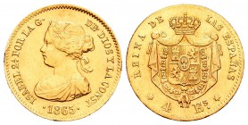 Isabel II (1833-1868). 4 escudos. 1865. Madrid. (Cal-108). Au. 3,35 g. MBC+. Est...120,00.