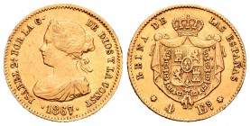 Isabel II (1833-1868). 4 escudos. 1867. Madrid. (Cal-111). Au. 3,36 g. EBC-. Est...120,00.