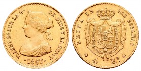 Isabel II (1833-1868). 4 escudos. 1867. Madrid. (Cal-111). Au. 3,35 g. EBC-. Est...120,00.