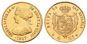 Isabel II (1833-1868). 4 escudos. 1867. Madrid. (Cal-111). Au. 3,34 g. MBC+. Est...120,00.