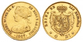 Isabel II (1833-1868). 4 escudos. 1867. Madrid. (Cal-111). Au. 3,35 g. MBC. Est...110,00.