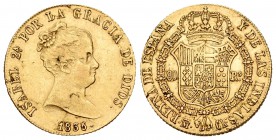 Isabel II (1833-1868). 80 reales. 1835. Madrid. CR. (Cal-68). Au. 6,72 g. Hojitas en anverso. MBC+. Est...230,00.