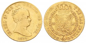 Isabel II (1833-1868). 80 reales. 1835. Madrid. CR. (Cal-68). Au. 6,70 g. BC/BC+. Est...200,00.