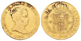 Isabel II (1833-1868). 80 reales. 1838. Barcelona. PS. (Cal-53). Au. 6,65 g. Leyenda CONST. BC-. Est...190,00.