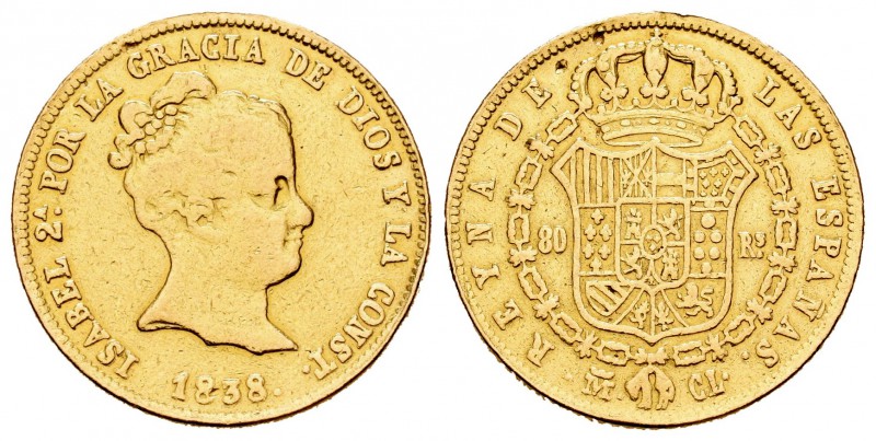 Isabel II (1833-1868). 80 reales. 1838. Madrid. CL. (Cal-71). Au. 6,68 g. Fue ut...