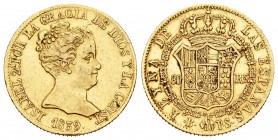 Isabel II (1833-1868). 80 reales. 1839. Barcelona. PS. (Cal-55). Au. 6,75 g. MBC+. Est...250,00.