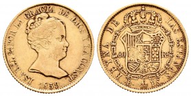 Isabel II (1833-1868). 80 reales. 1839. Barcelona. PS. (Cal-55). Au. 6,72 g. MBC-. Est...220,00.