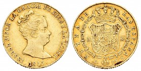 Isabel II (1833-1868). 80 reales. 1845. Barcelona. PS. (Cal-63). Au. 6,73 g. Golpecito en el canto. MBC+. Est...220,00.