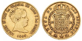 Isabel II (1833-1868). 80 reales. 1845. Madrid. CL. (Cal-78). Au. 6,74 g. MBC-/MBC+. Est...220,00.
