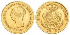 Isabel II (1833-1868). 100 reales. 1855. Sevilla. (Cal-33). Au. 8,30 g. Mínima hojita en anverso. EBC+. Est...280,00.