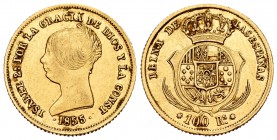 Isabel II (1833-1868). 100 reales. 1855. Sevilla. (Cal-33). Au. 8,36 g. EBC-. Est...280,00.