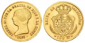 Isabel II (1833-1868). 100 reales. 1855. Sevilla. (Cal-33). Au. 8,41 g. Brillo original. EBC+/SC-. Est...280,00.